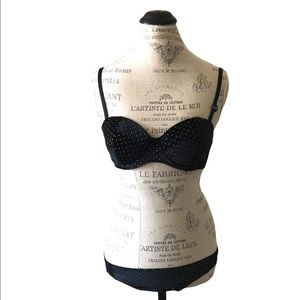 Classy Black Studded Velvet Bra Thong Set